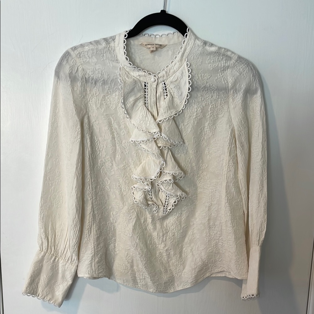 Rebecca Taylor Cream Ruffled Blouse with Bib Collar
